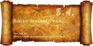 Bahis Annamária névjegykártya